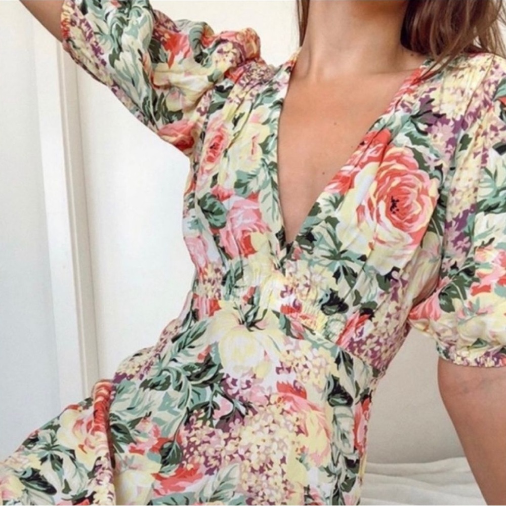 Faithfull The Brand Marie Louise Midi Dress In Vennisa Floral Yellow XL US 10 - Picture 4 of 16